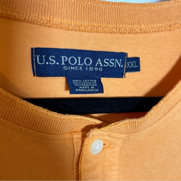 US Polo Assn Mens Henley Shirt Short Sleeve Pullover Logo Cotton XXL Orange - Picture 2 of 8